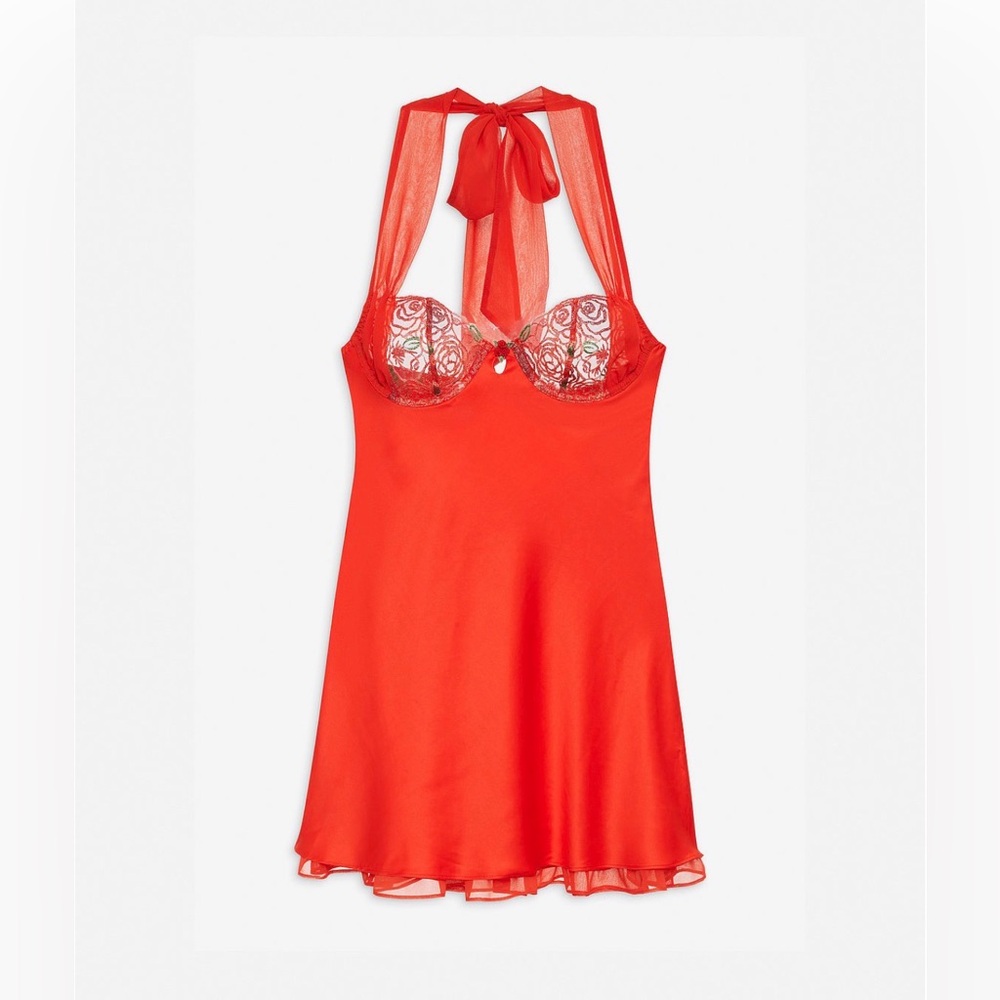 🌹For Love and Lemons Gene Slip Dress Red Floral Roses Tie Neck Holiday 2024 - XS - Picture 3 of 16